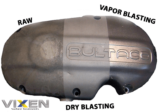 Motorcycle parts before and after vapor blasting